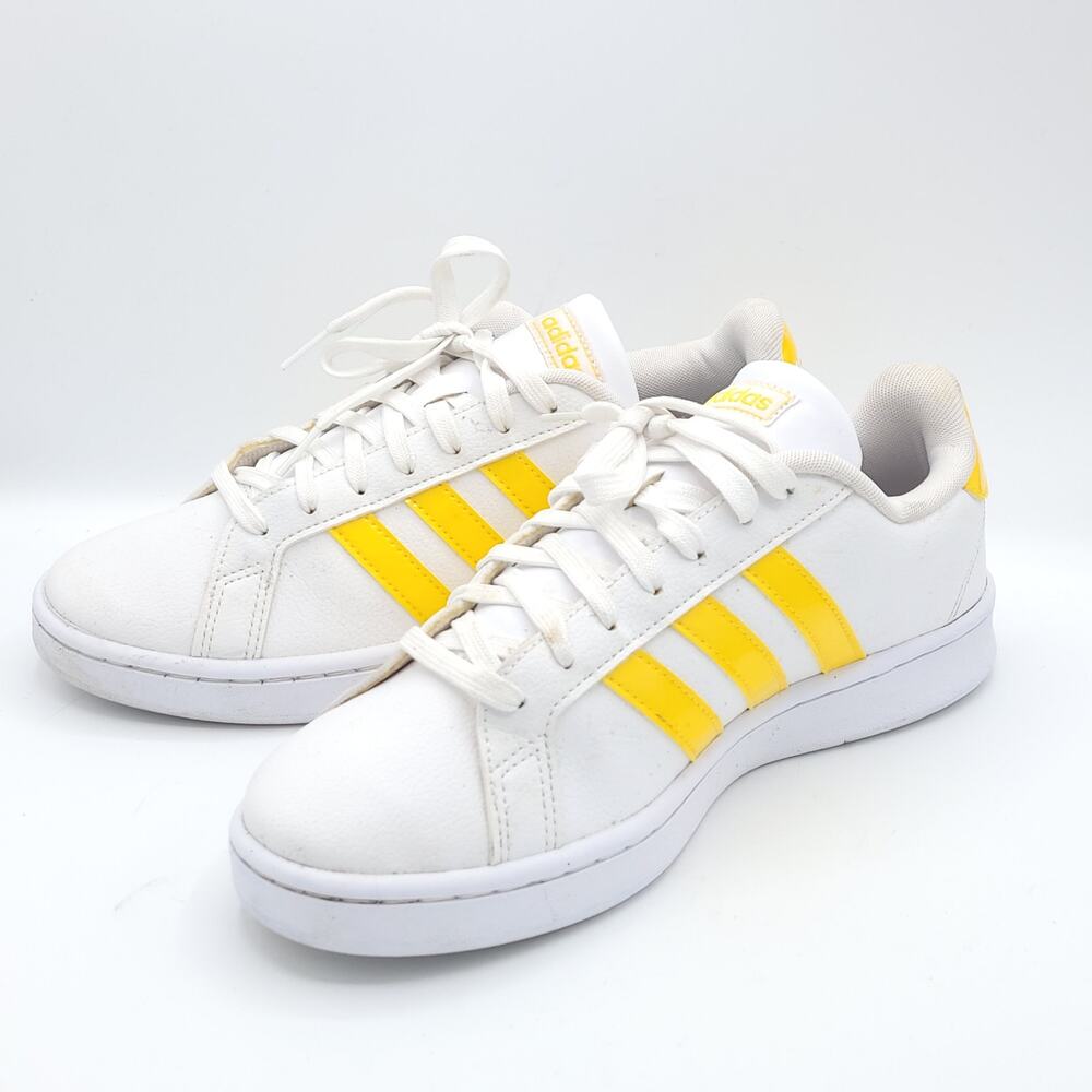 Adidas Grand Court White Yellow Stripe Superstar Casual EE9687 Womens size 9.5 - Picture 4 of 9